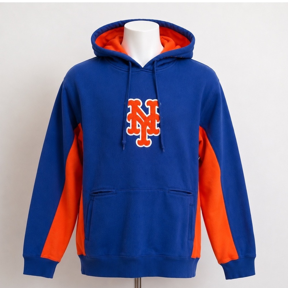 Cooperstown Collection Mets Hoodie Mens L Blue Orange Sporty Colorblock Pullover